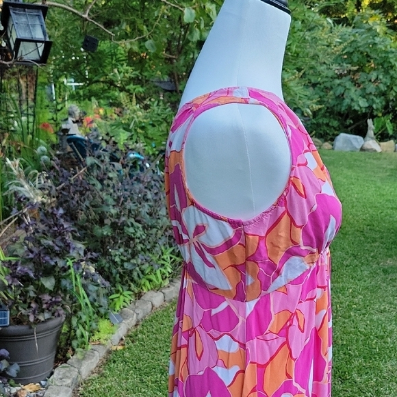 Japna Womens Pink and Orange Floral Y2K Babydoll Maxi Dress Sz M Boho Festival - Picture 3 of 7